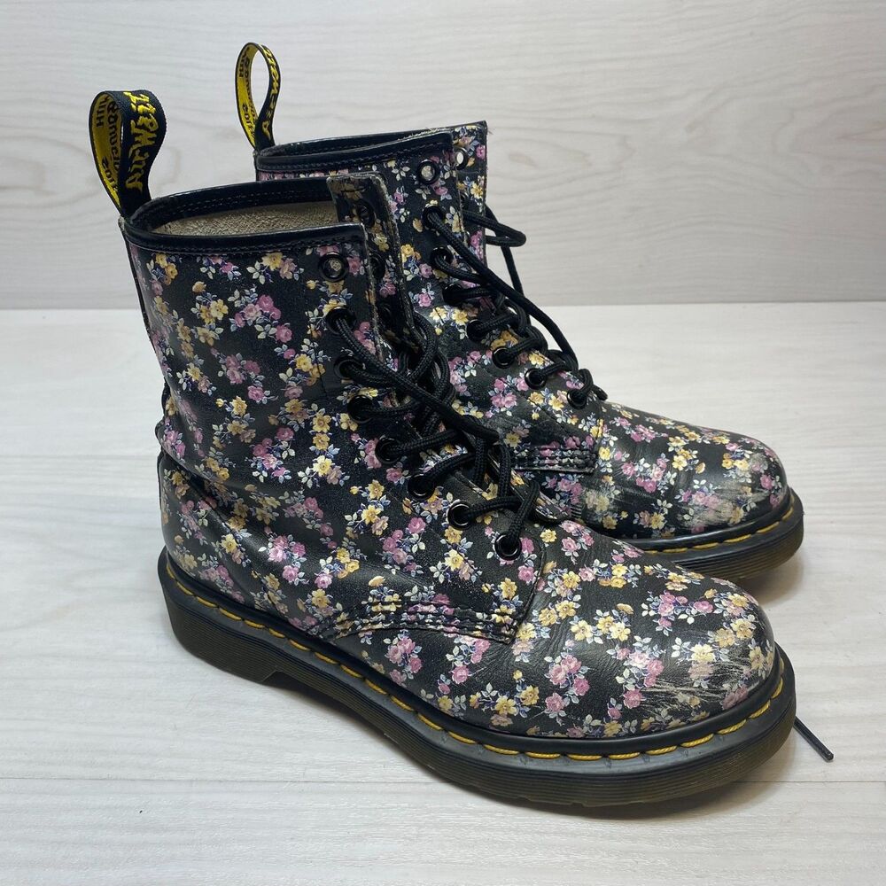 Dr. Martens 1460 Tydee Leather Combat Boots Womens‎ Size 6 Ditsy Floral 8 Eyelet